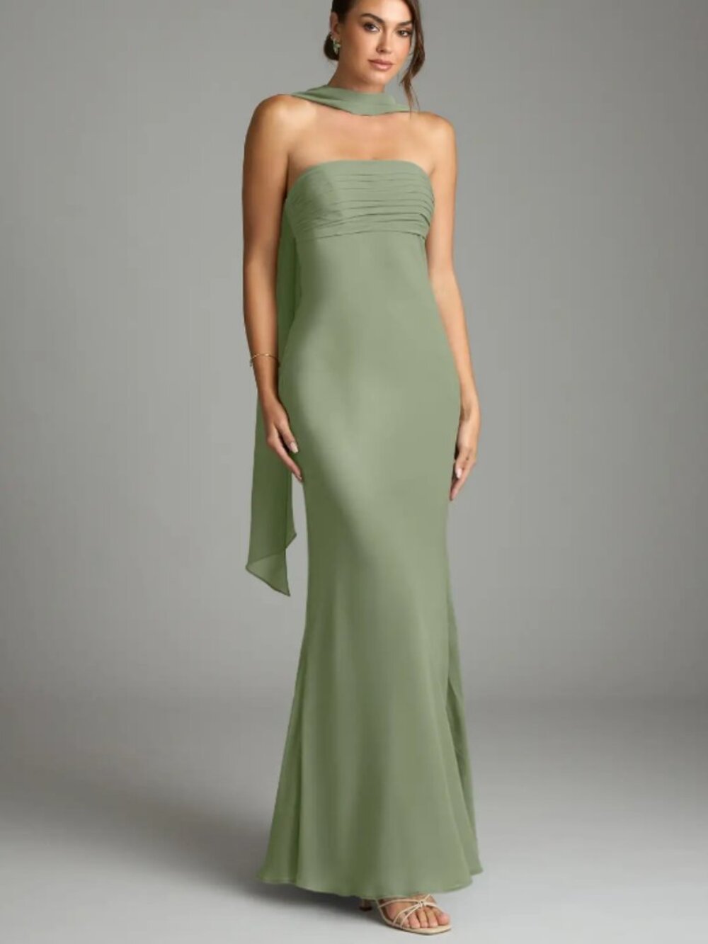 Azazie Saylor Pistachio Mermaid Strapless Chiffon Wedding Guest Dress - A2 - NWT